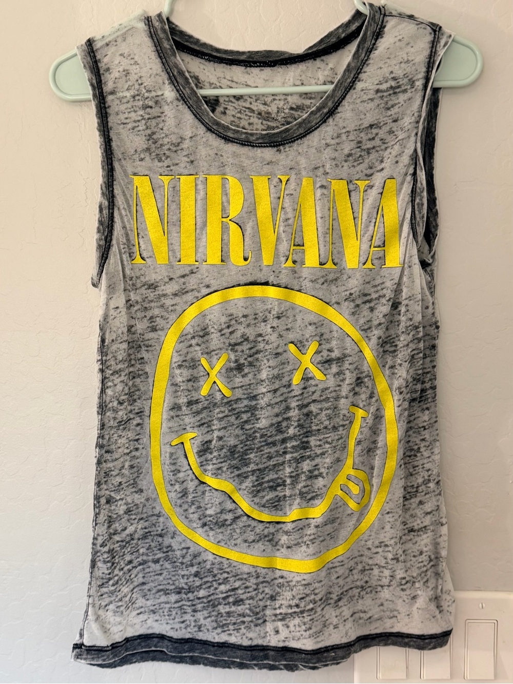 NIRVANA' Black-Gray Burnout Tank with Yellow Logo